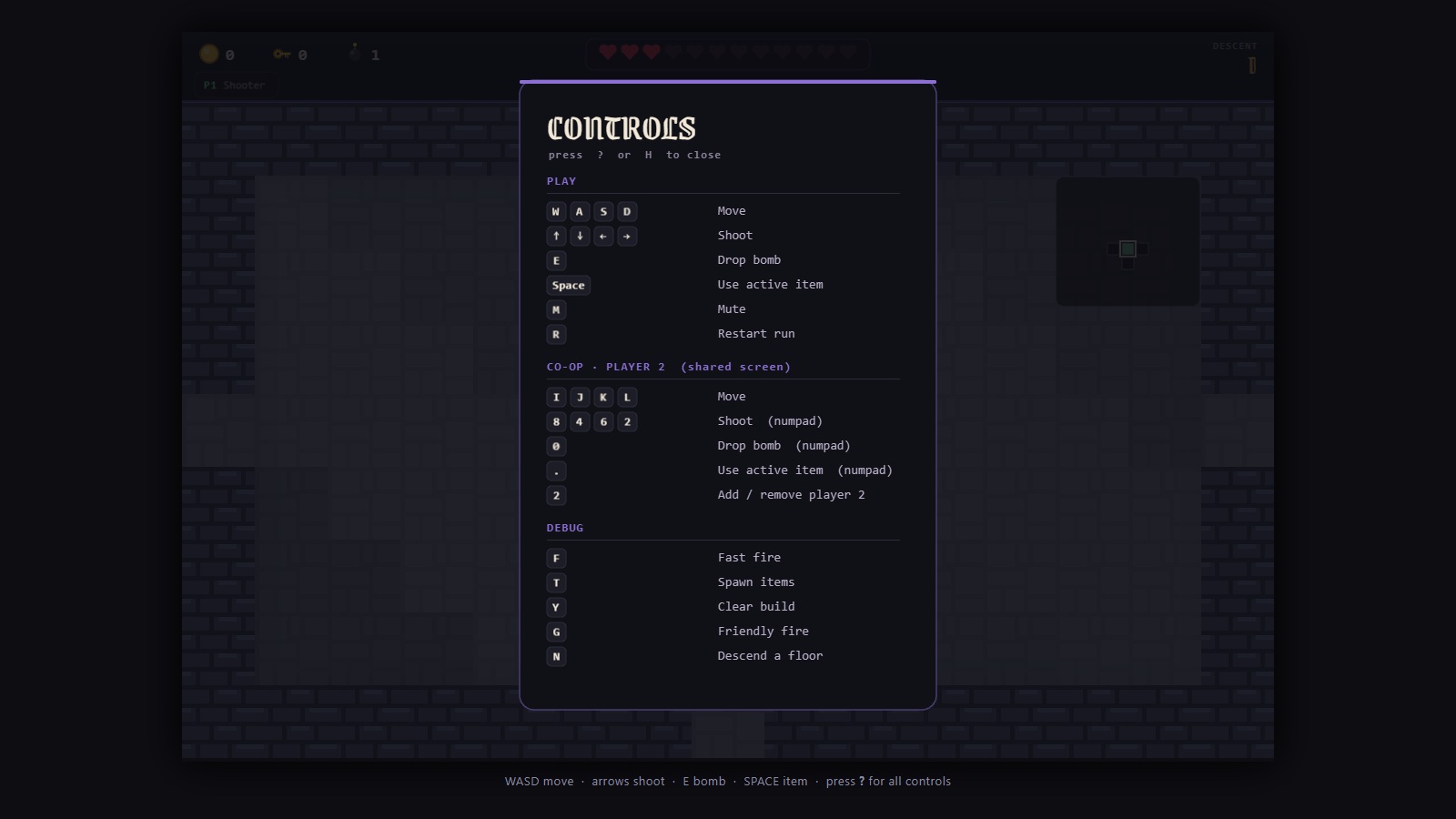 Controls legend