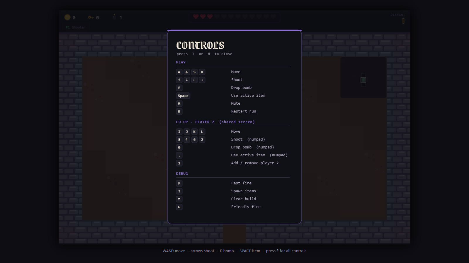 Controls legend